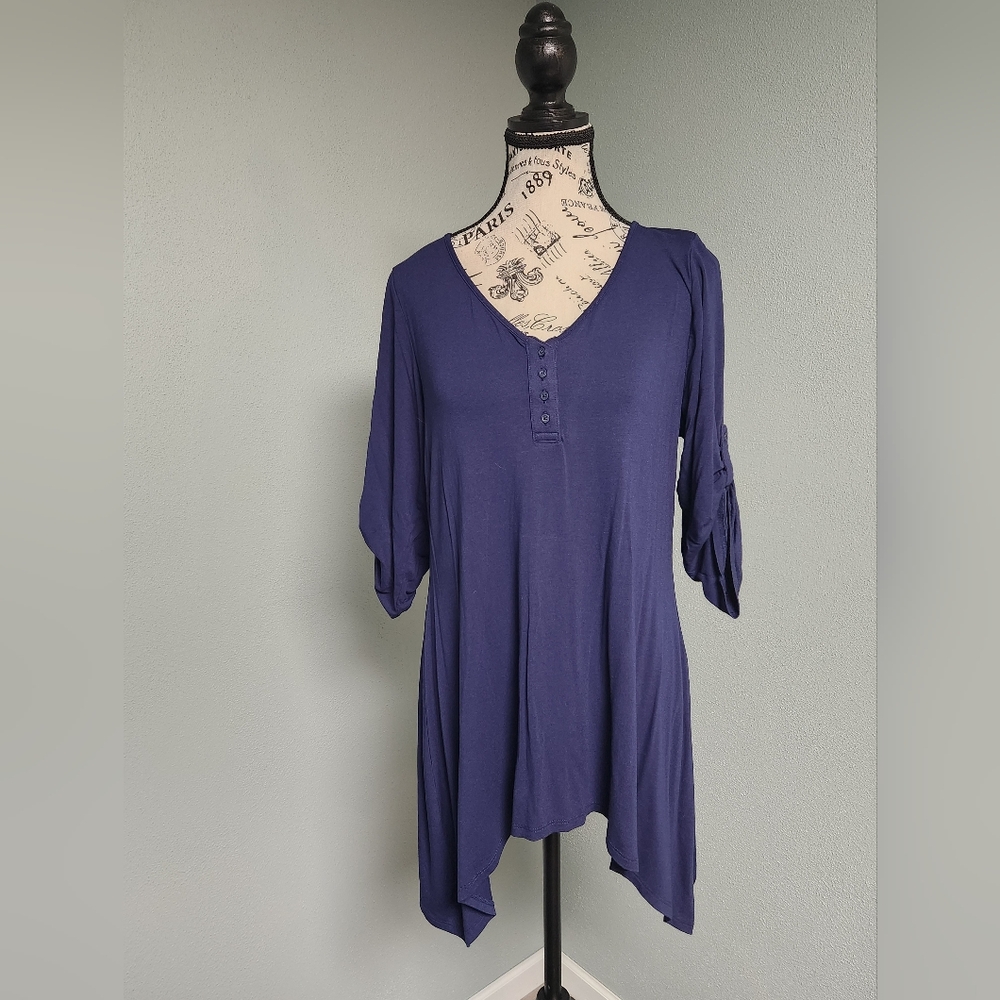 Venus Blue Button Up Quarter Sleeve Shirt